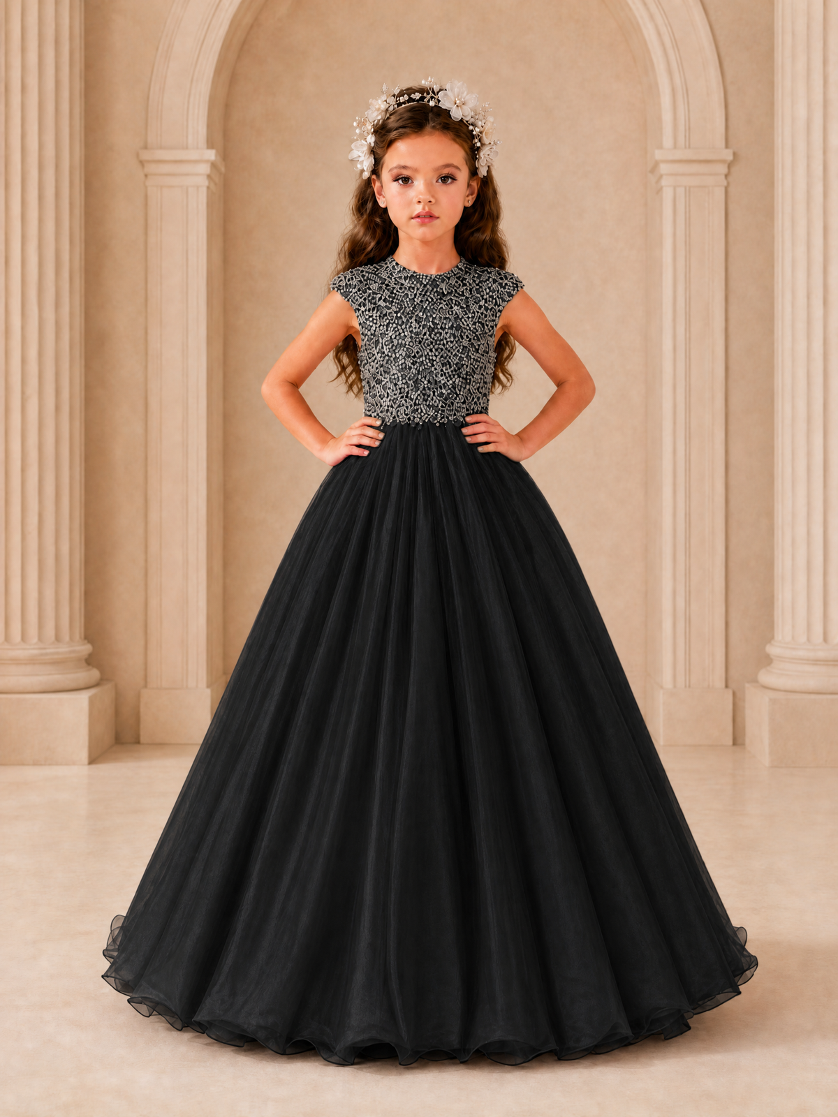 BOLODOO Black Sequin Tulle Flower Girl Dress with Cap Sleeves - Black - Black_3