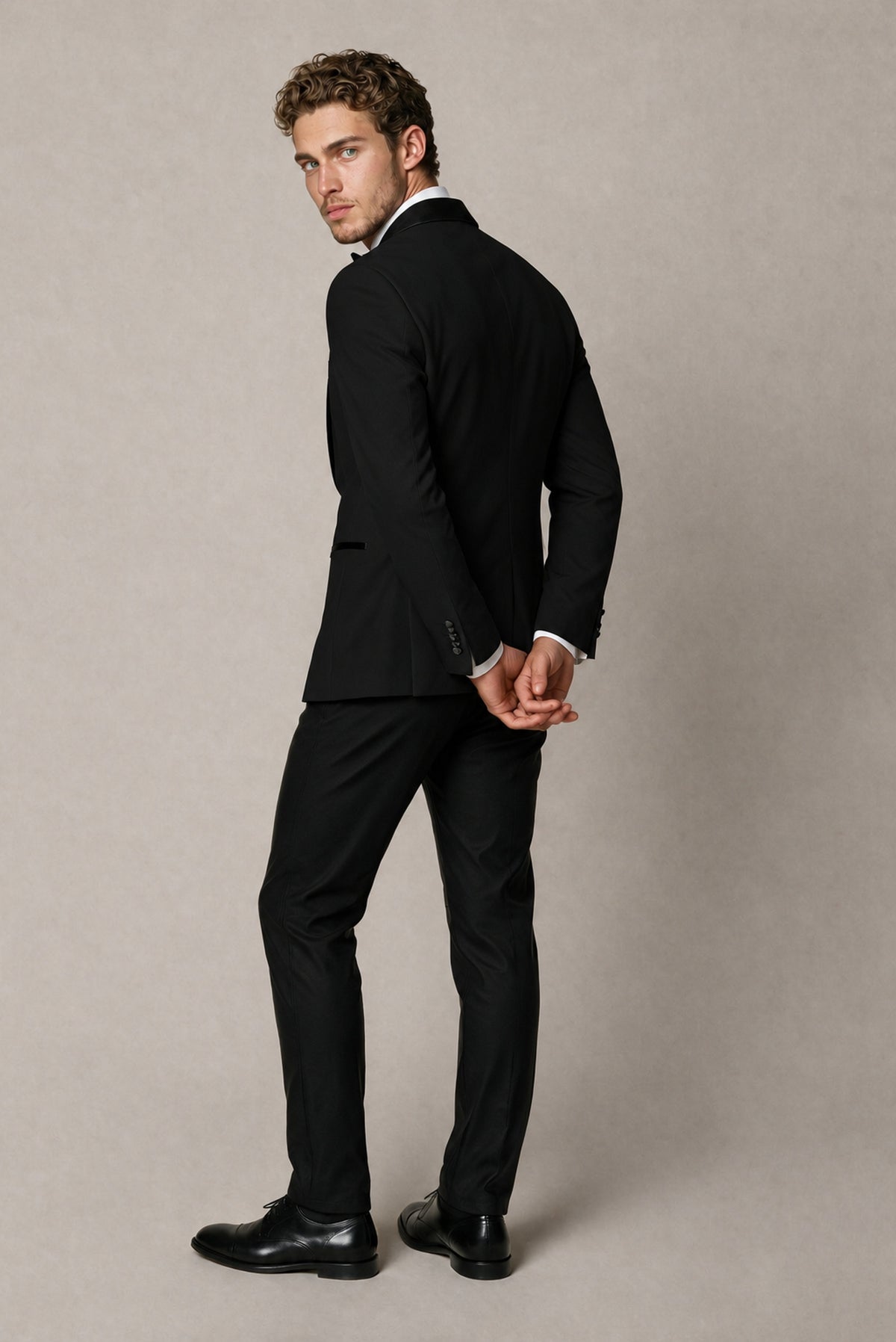 BOLODOO Men's Black Tuxedo Blazer | Black Shawl Lapel Single-Breasted Formal Jacket - Black
