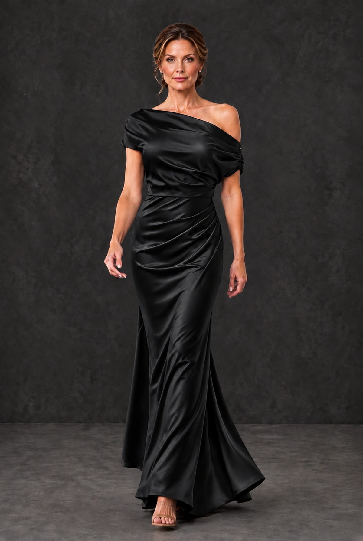BOLODOO Black Asymmetric Ruched Mother of the Bride Dress - Black - Black_4