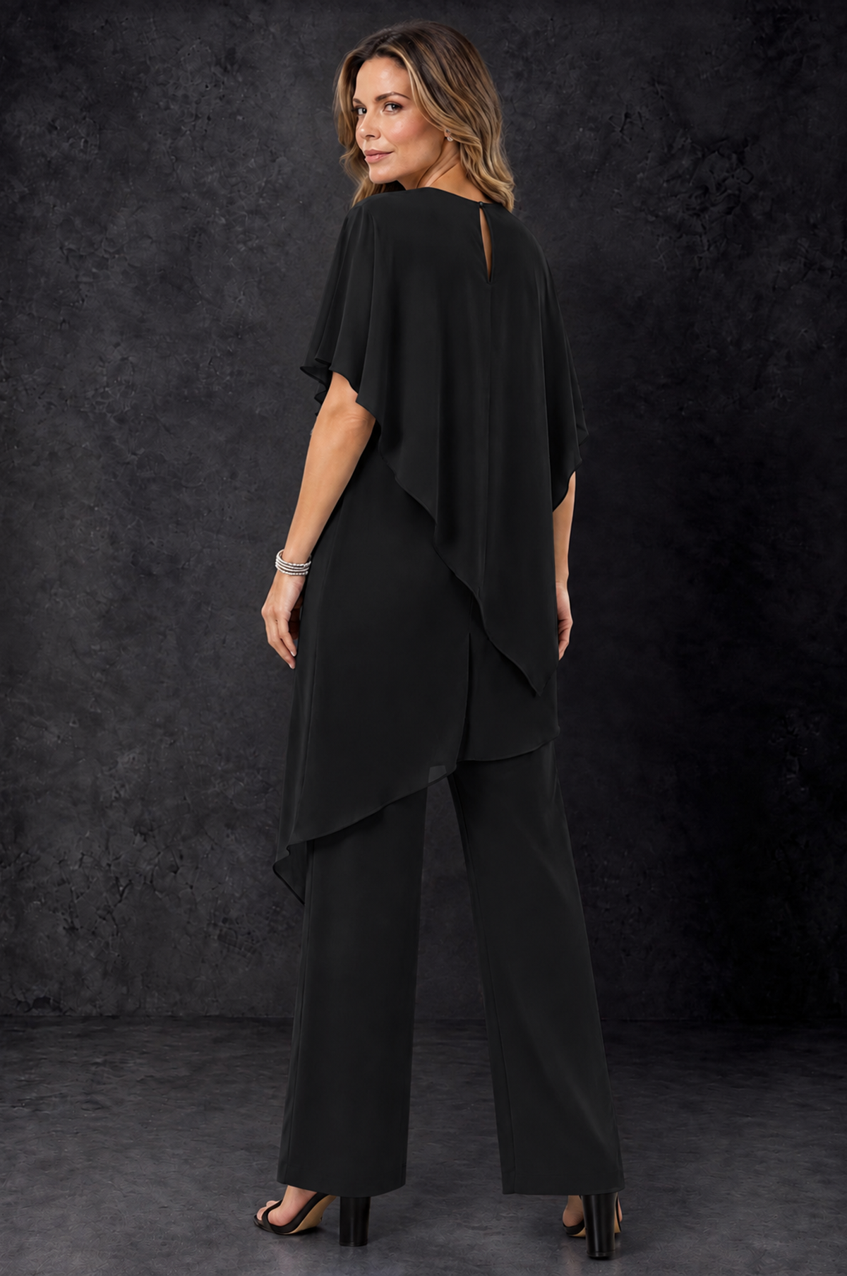 BOLODOO Black Chiffon Two Piece Mother of the Bride Pant Suit - Black - Black_4