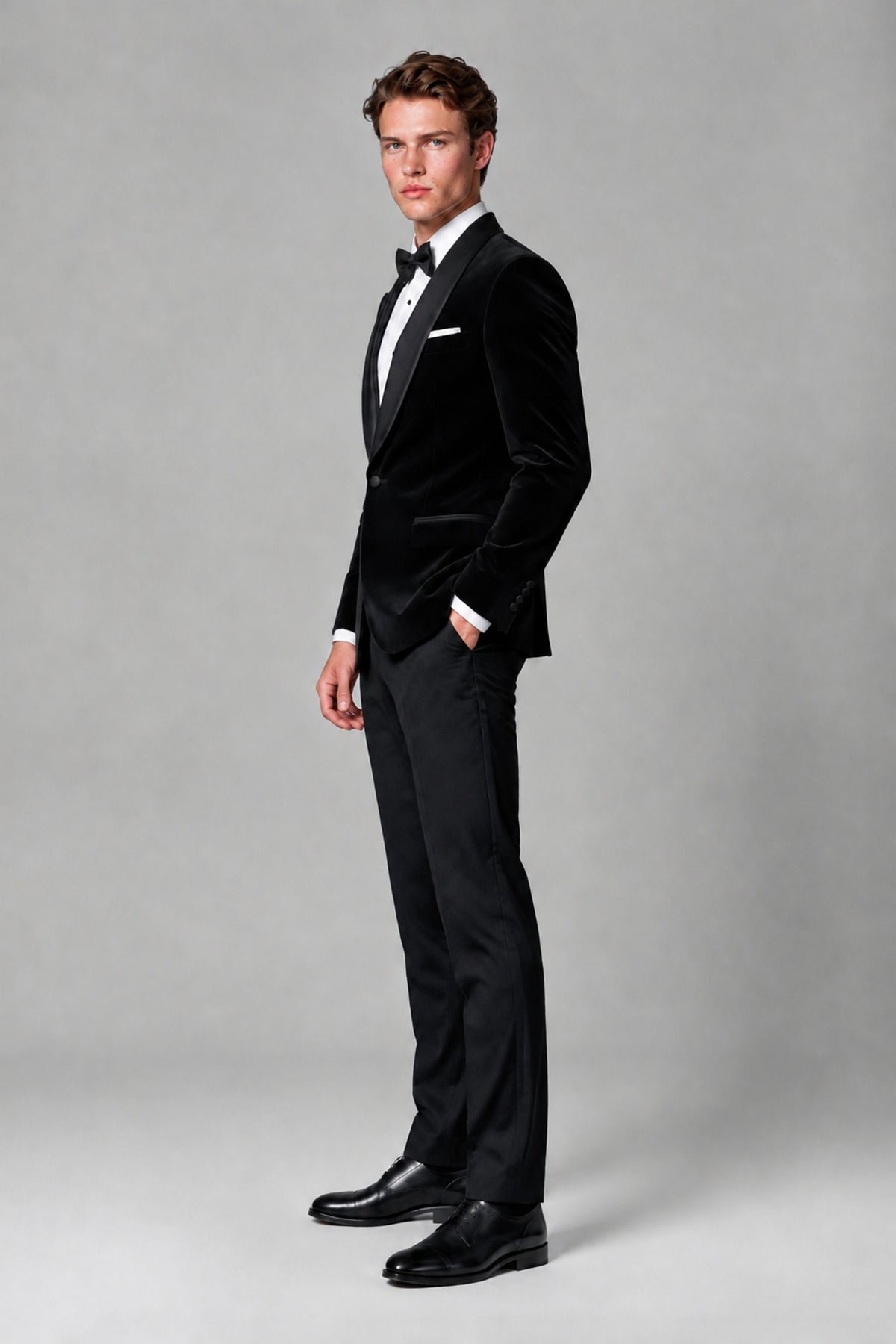 BOLODOO Men's Black Velvet Blazer | Shawl Lapel Tuxedo Jacket - Black - Black_4