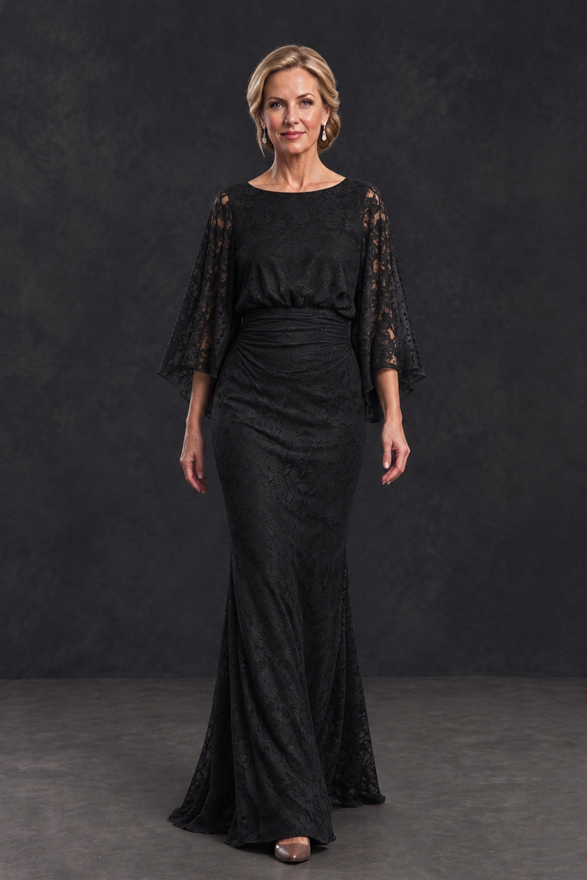 BOLODOO Black Lace Flutter Sleeve Mother of the Bride Dress - Black - Black_4