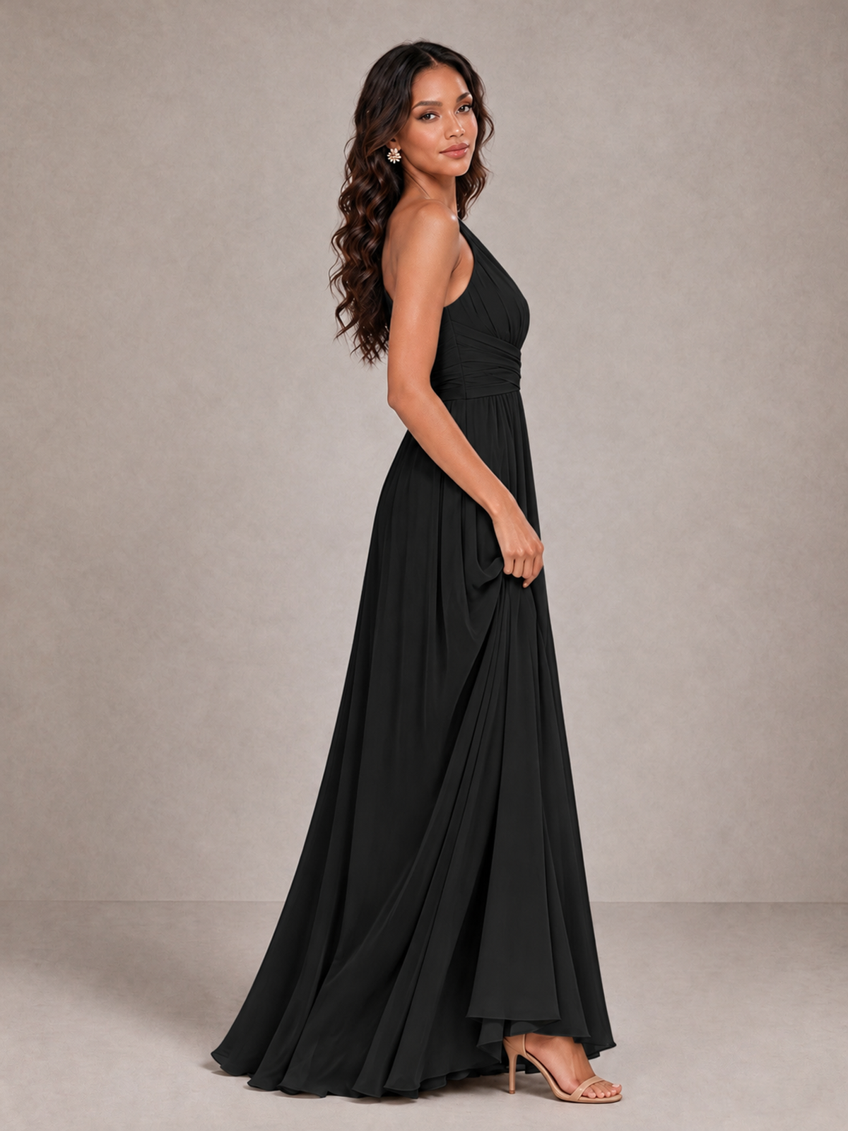 BOLODOO Black One-Shoulder A-Line Bridesmaid Dress - Black - Black_4