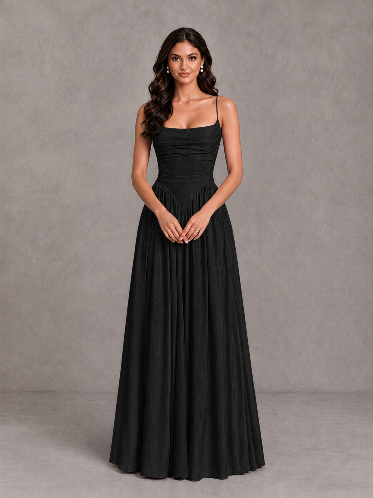 BOLODOO Black Lace-Up Back A-Line Bridesmaid Dress - Black - Black_4