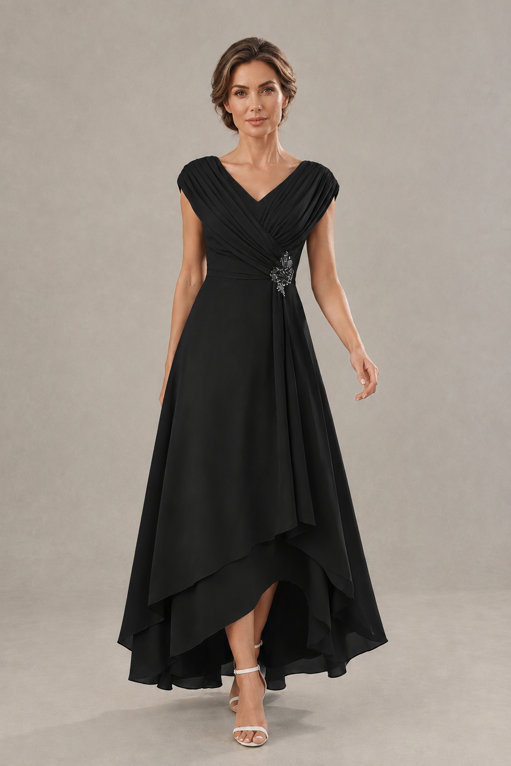BOLODOO Black V-Neck High-Low Mother of the Bride Dress - Black
