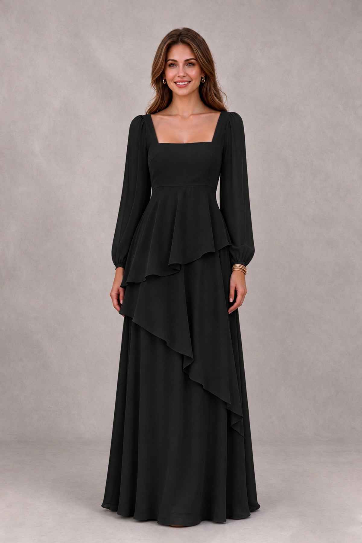 BOLODOO Black Long Sleeve Ruffle Bridesmaid Dresses - Black - Black_4