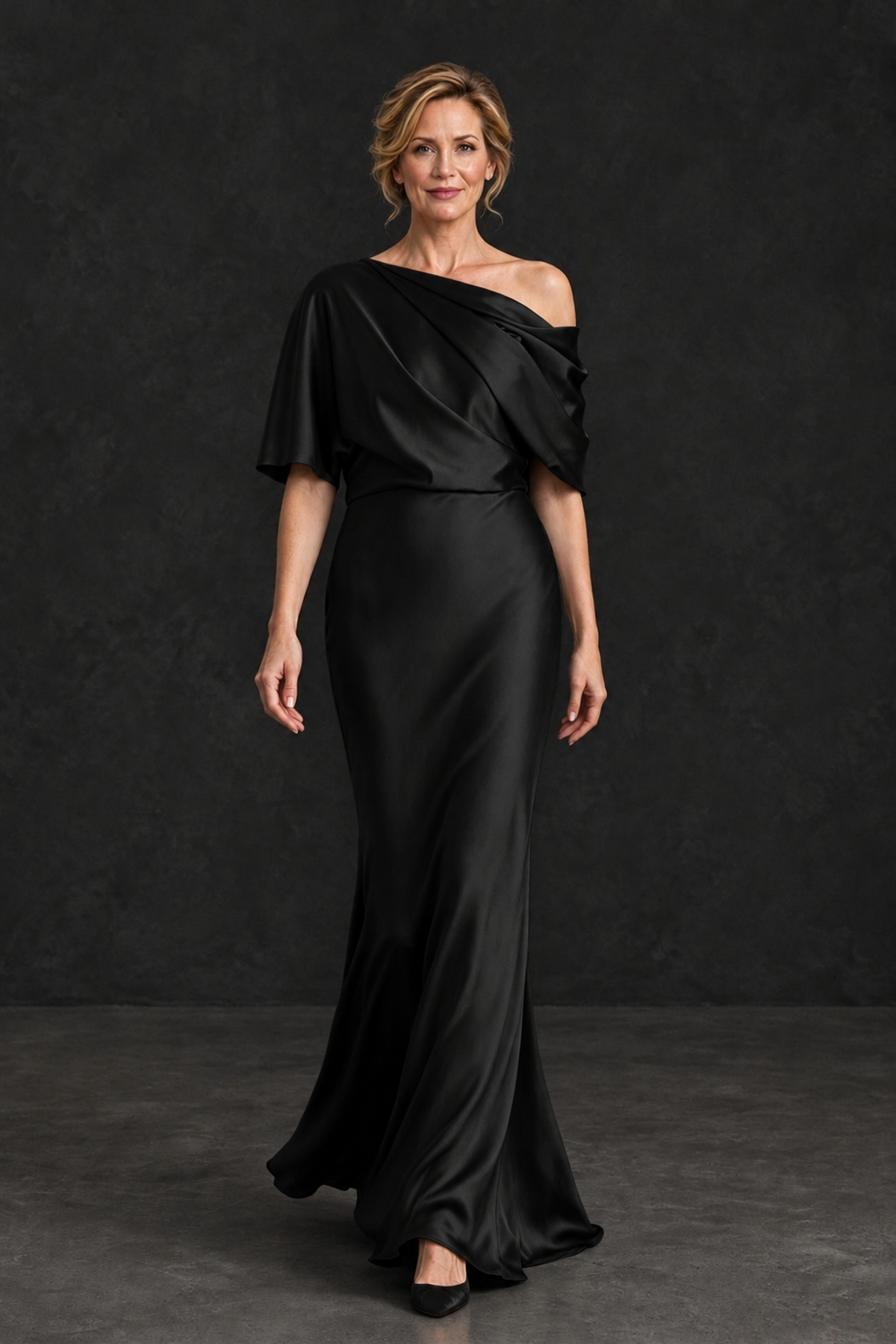 BOLODOO Black Satin Asymmetric Mother of the Bride Dress - Black - Black_4