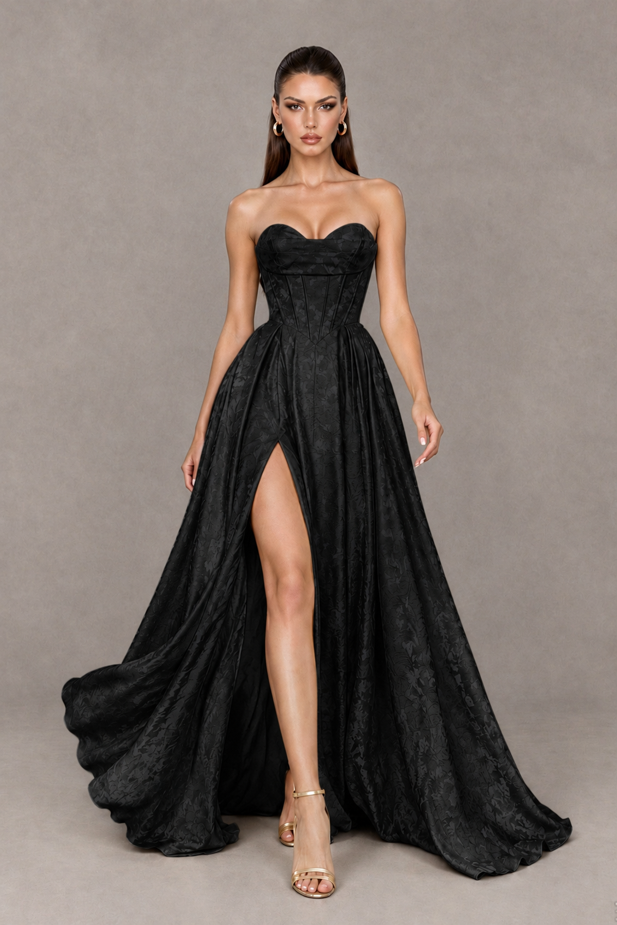 BOLODOO Black Strapless Sweetheart Corset Prom Dress with High Slit – Lace-Up Back A-Line Evening Gown - Black - Black_4