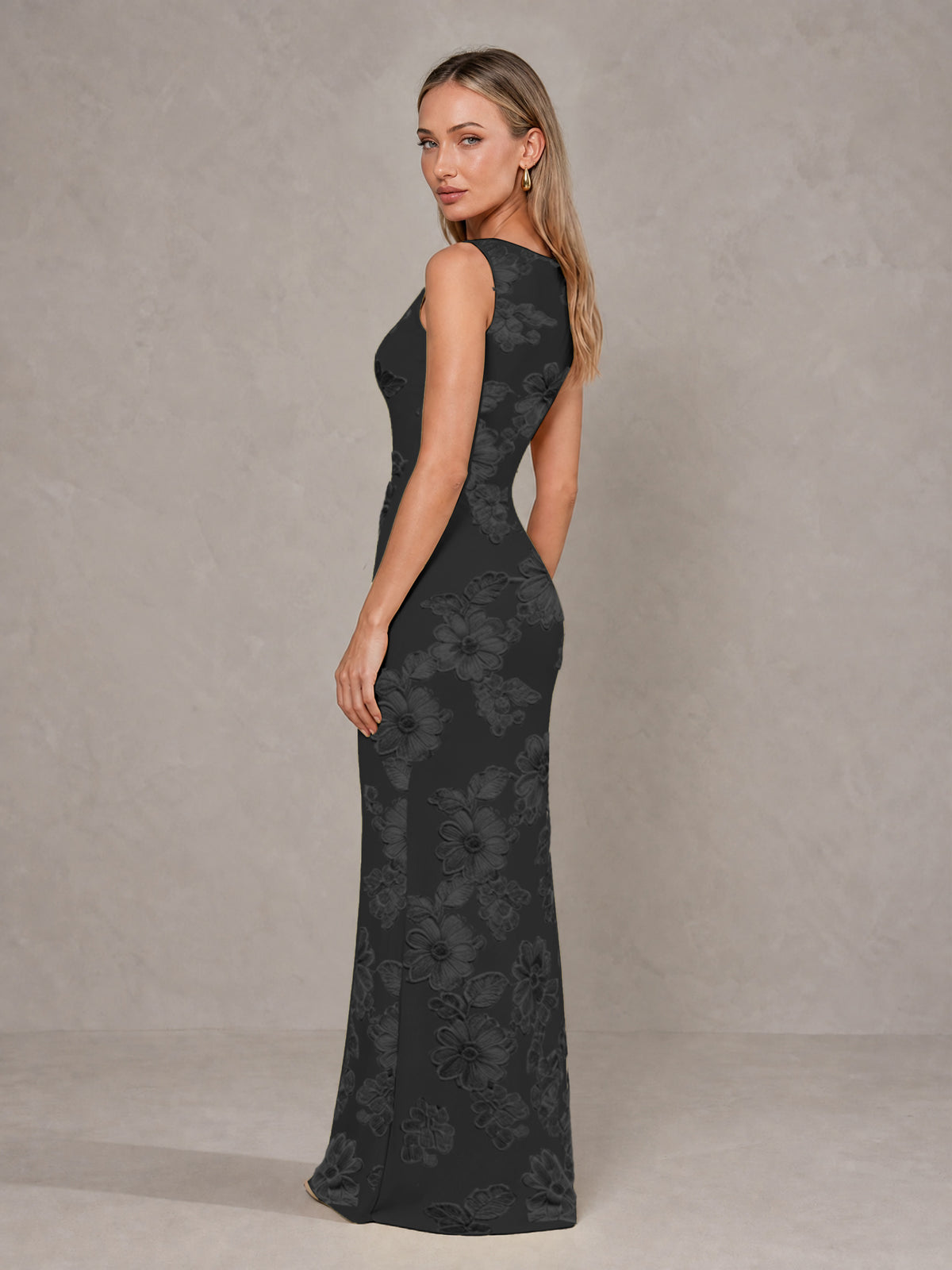 BOLODOO Black Floral Sleeveless Maxi Wedding Guest Dress - Black - Black(4)