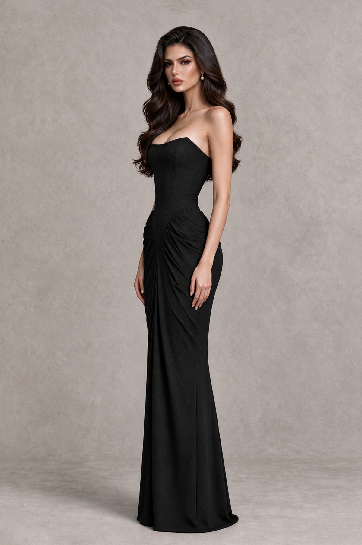BOLODOO Black Strapless Ruched Corset Evening Gown - Black - Black_4