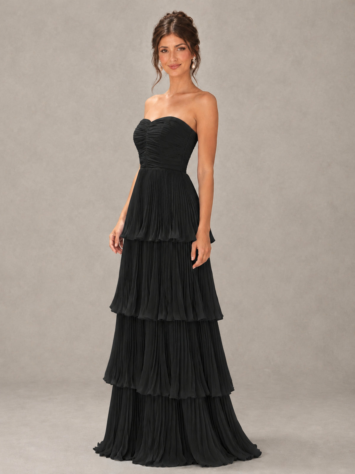 BOLODOO Black Strapless Tiered Pleated Bridesmaid Dress - Black - Black_4