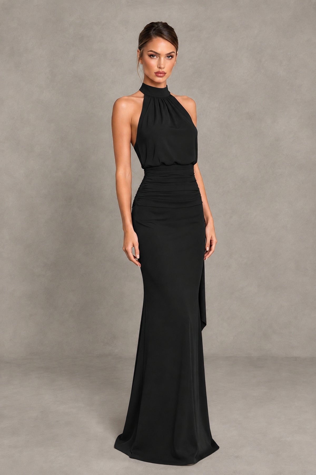 BOLODOO Black Chiffon Halter Maxi Formal Wedding Guest Dress - Black - Black_4