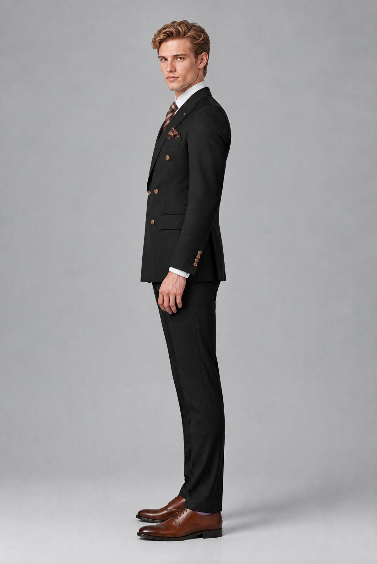 Bolodoo Men's Black Double-Breasted 2-Piece Wedding Suit - Black - Black_4