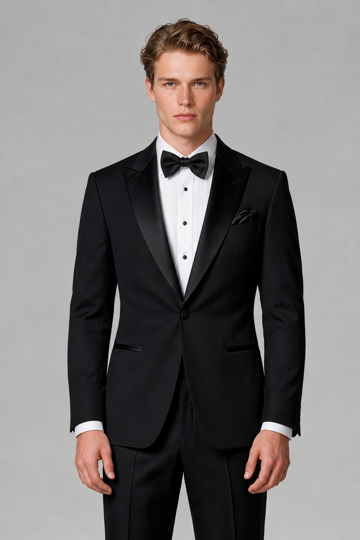 BOLODOO Men's Black Single-Button Tuxedo Blazer & Black Trousers 2-Piece Suit Set - Black - Black (1)