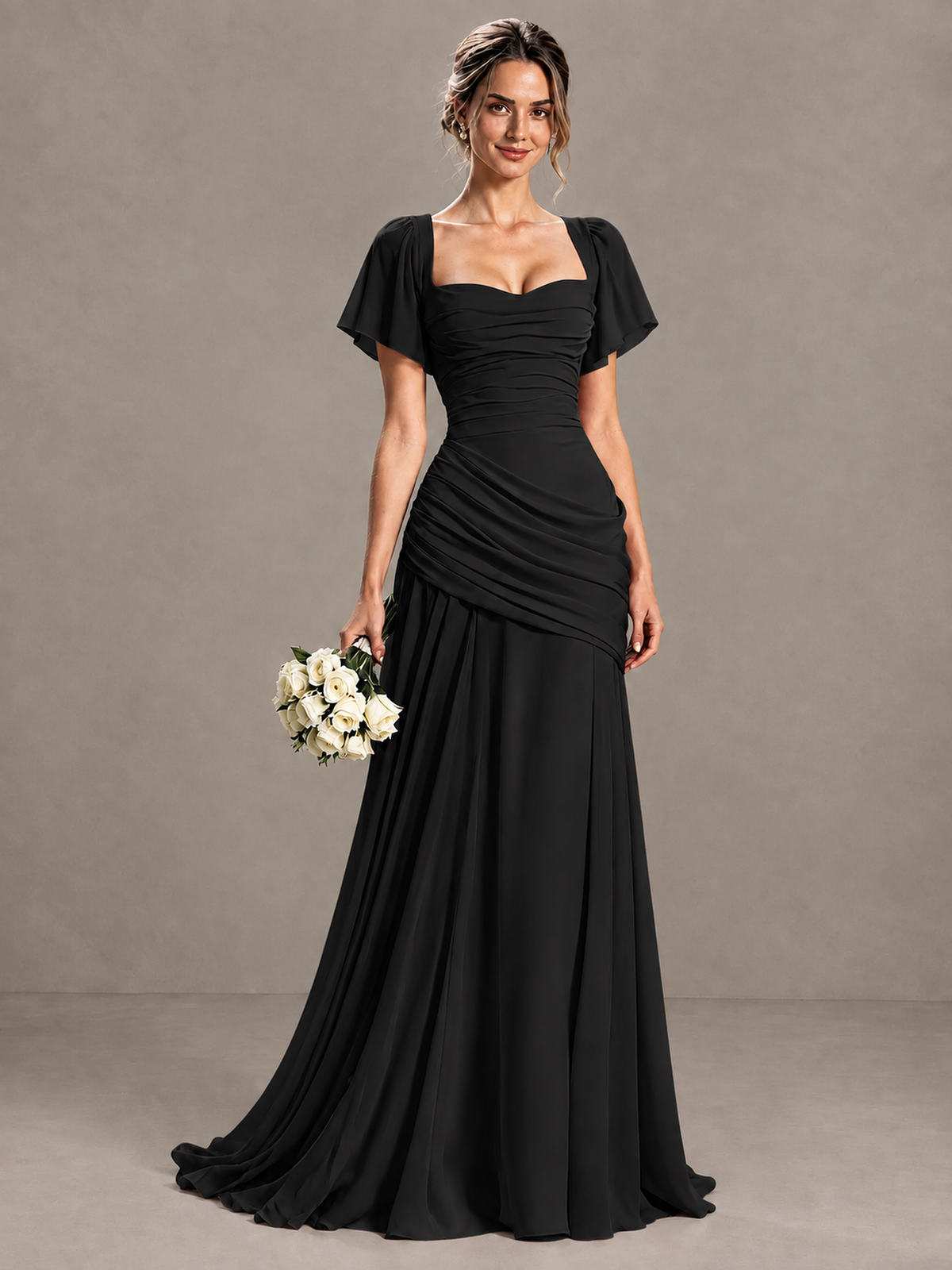 BOLODOO Black Flutter Sleeve Lace-Up Back Maxi Dress - Black
