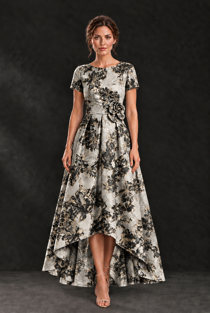 BOLODOO Black Floral High Low Mother of the Bride Dress - Black - Black (1)