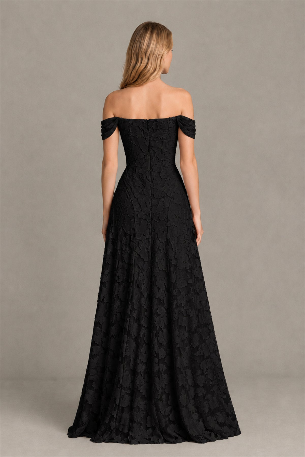 BOLODOO Black Off-Shoulder Pleated A-Line Maxi Dress Floral - Black