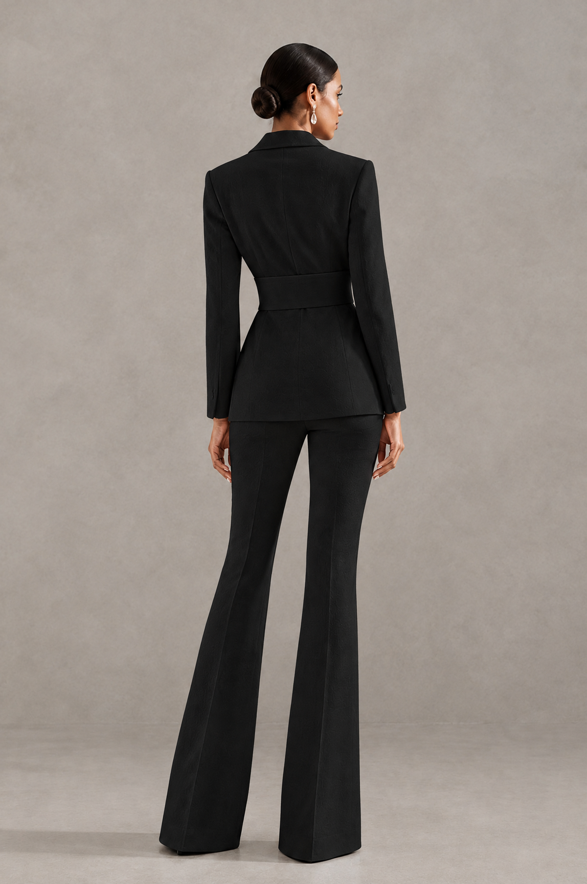 BOLODOO Black Two-Piece Pantsuit with Tailored Blazer & Flared Pants - Black - Black (2)