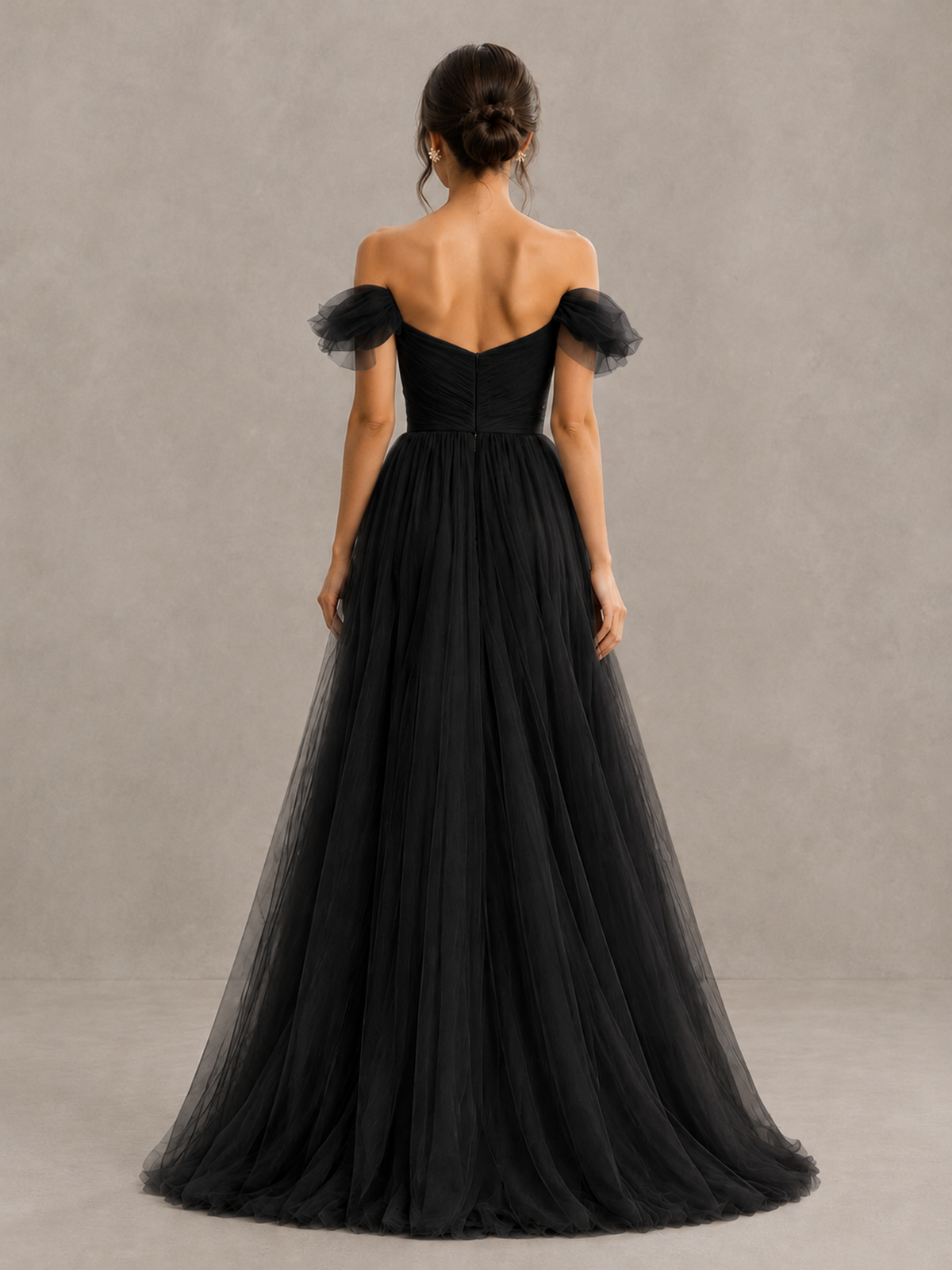 BOLODOO Black Off-the-Shoulder Ruffle Sleeve A-Line Bridesmaid Dress - Black - Black (2)
