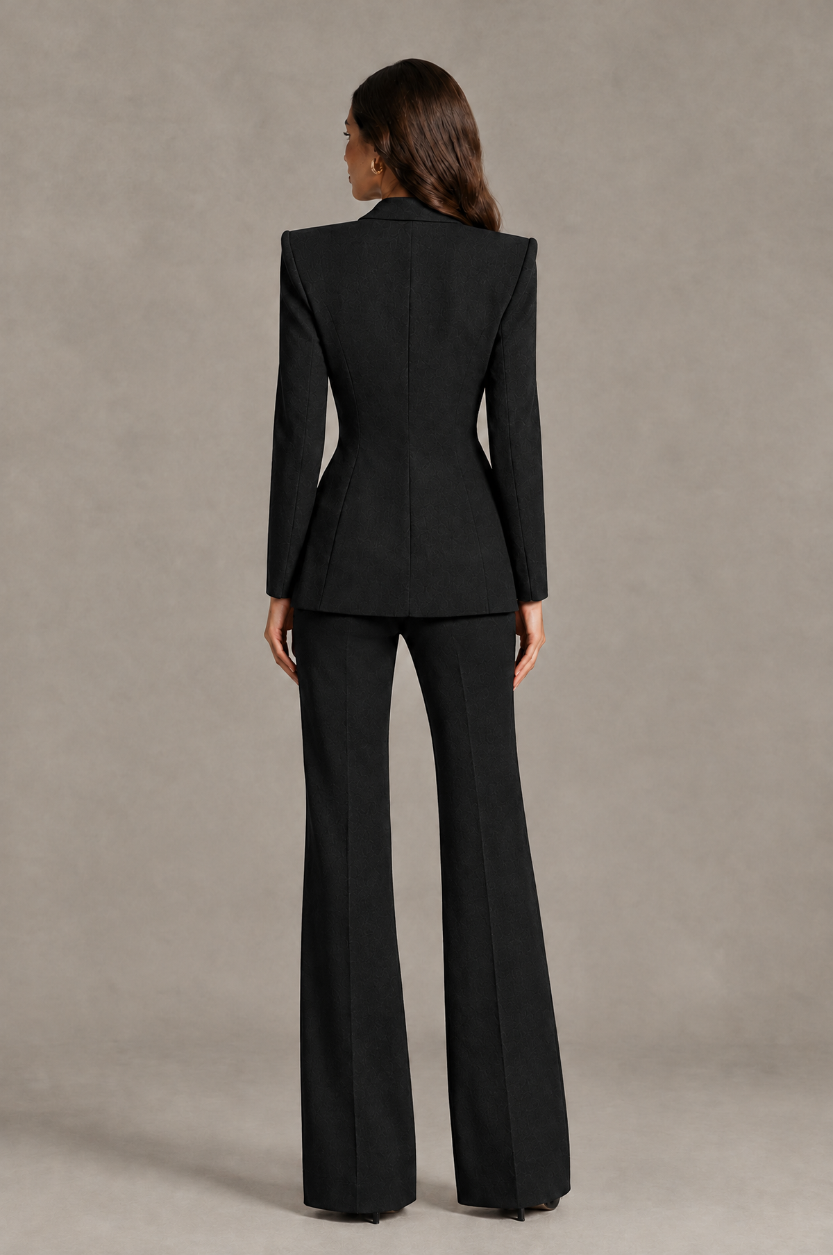 BOLODOO Black Long Sleeve Wrap Blazer Pantsuit with Wide-Leg Trousers - Black - Black (2)