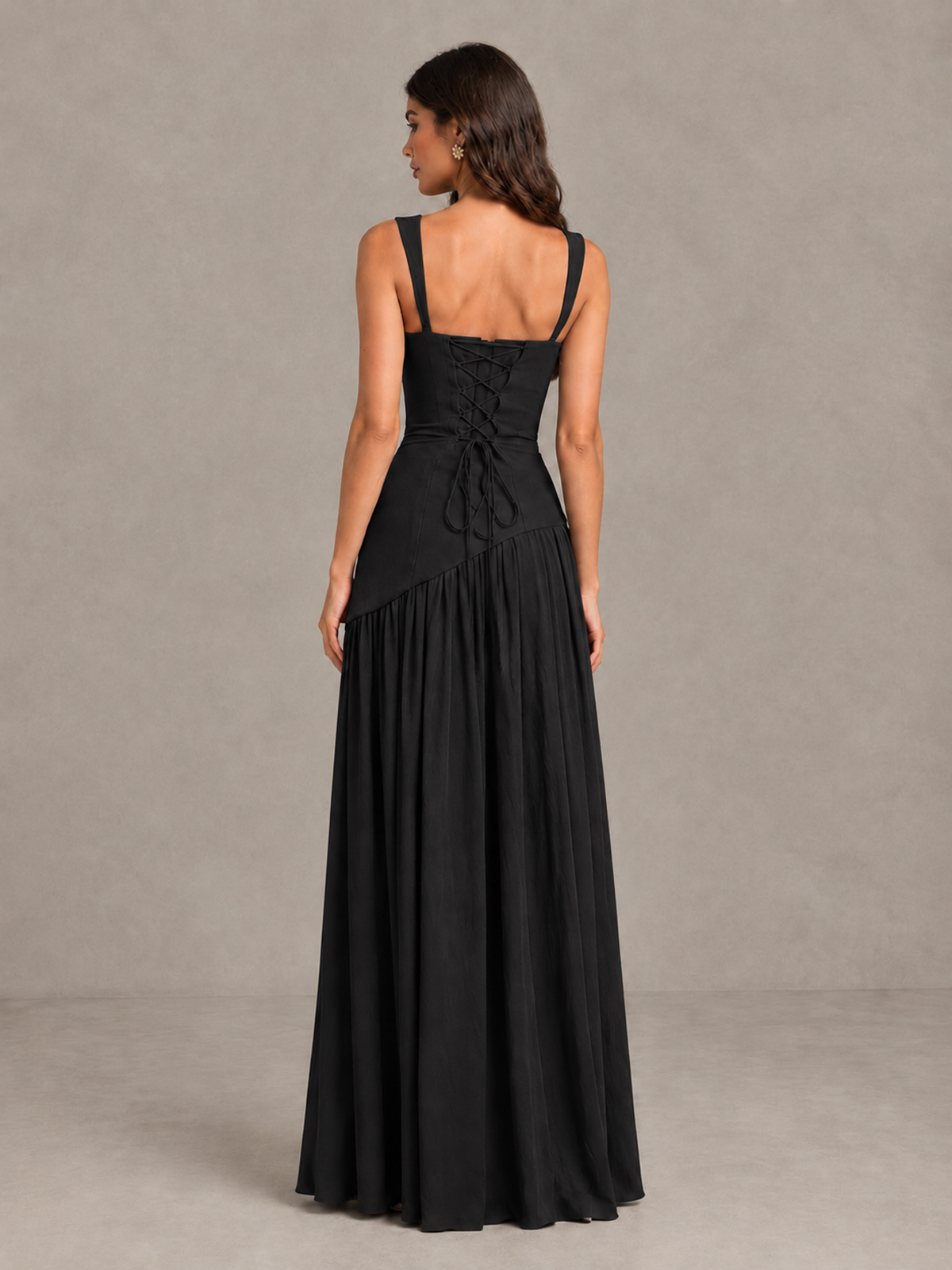 BOLODOO Black Brown Scarf Bridesmaid Dress with Lace-Up Back - Black - Black (2)