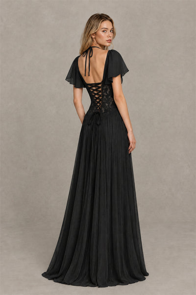 BOLODOO Black Flutter Sleeve Lace Corset A-Line Maxi Dress - Black - Black (2)