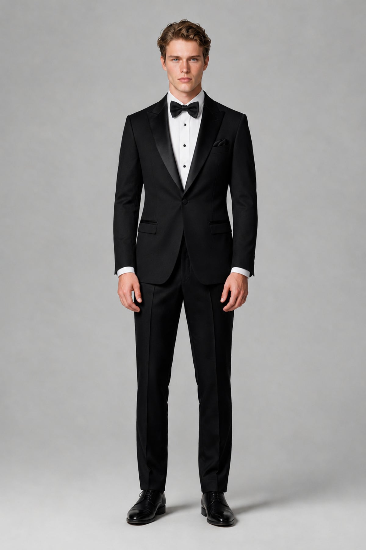 BOLODOO Men's Black Single-Button Tuxedo Blazer & Black Trousers 2-Piece Suit Set - Black - Black (2)