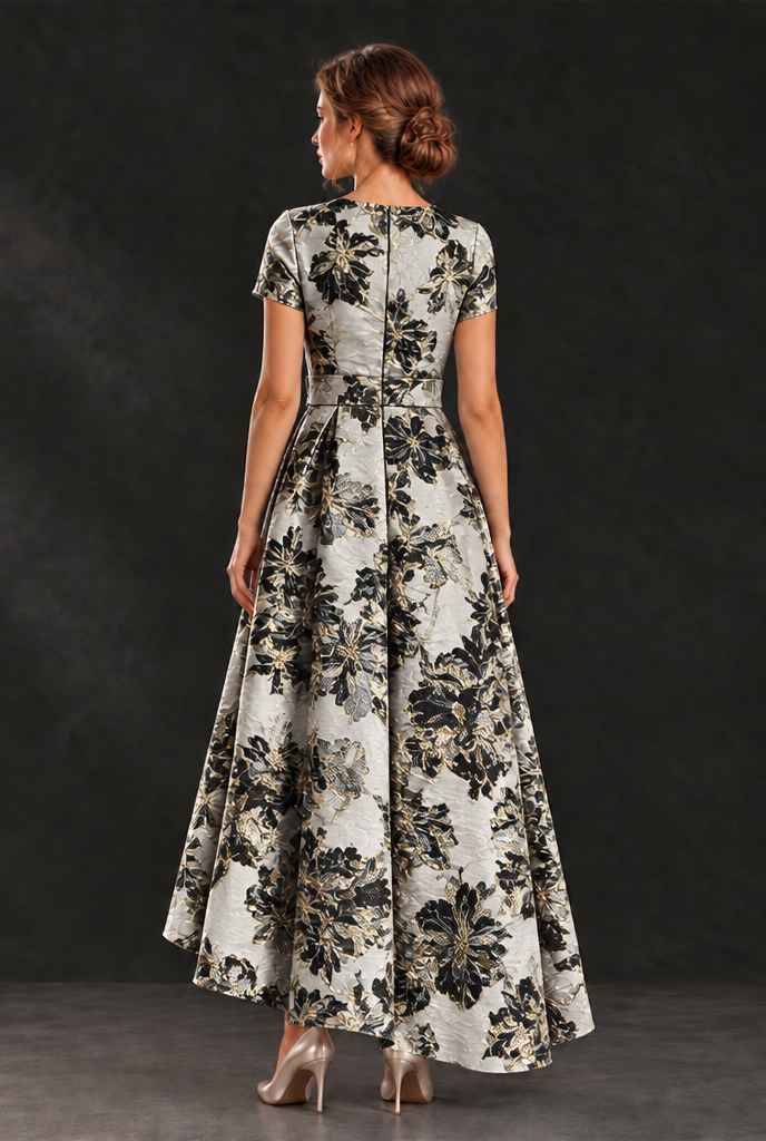 BOLODOO Black Floral High Low Mother of the Bride Dress - Black - Black (2)