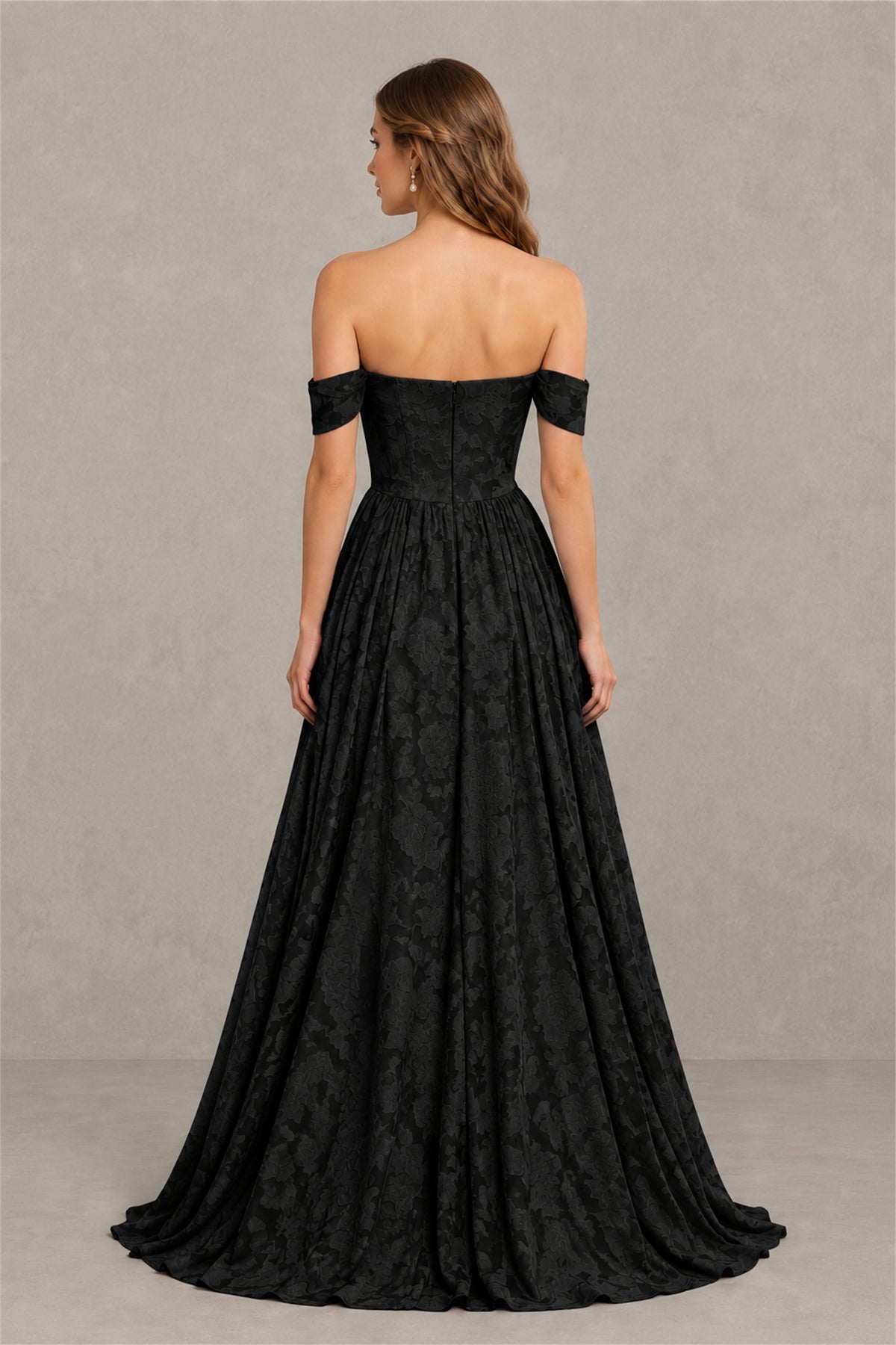 BOLODOO Black Off-Shoulder Floral A-Line Maxi Dress - Black
