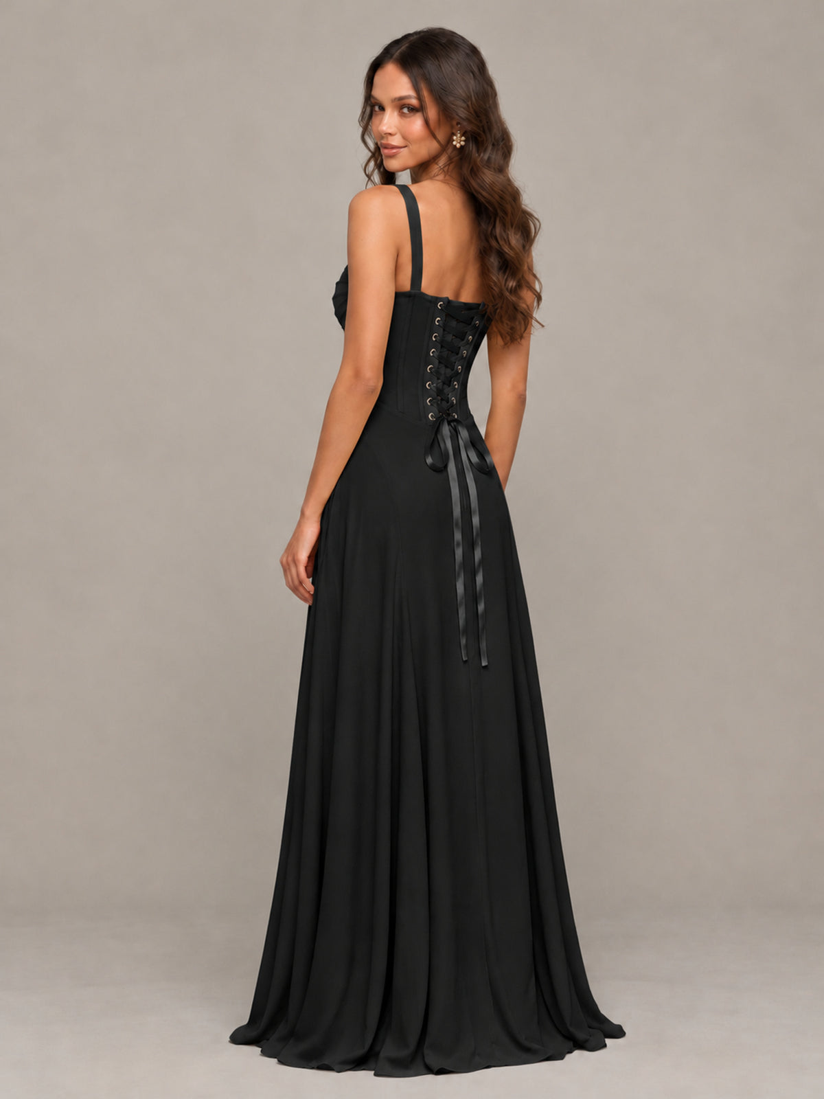 BOLODOO Black Sweetheart Lace-Up Back Bridesmaid Dress - Black - Black (2)