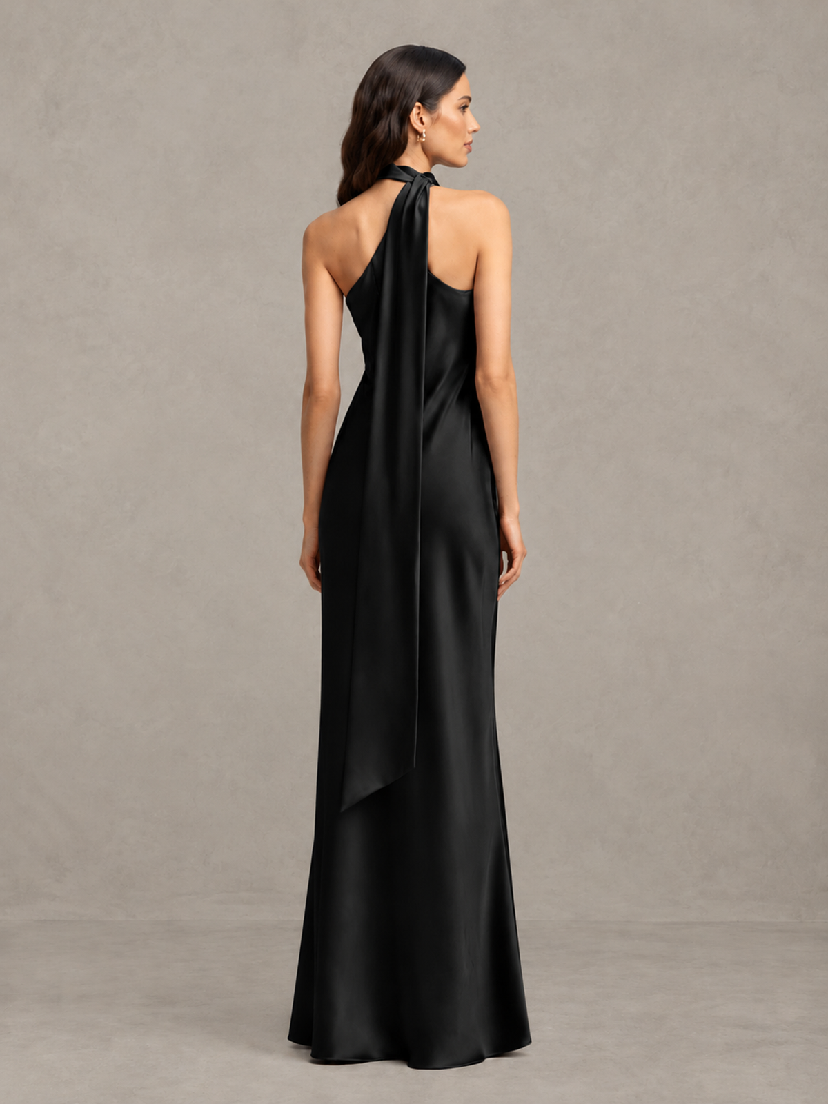 BOLODOO Black Satin One-Shoulder Bridesmaid Dress with Open Back - Black - Black (2)