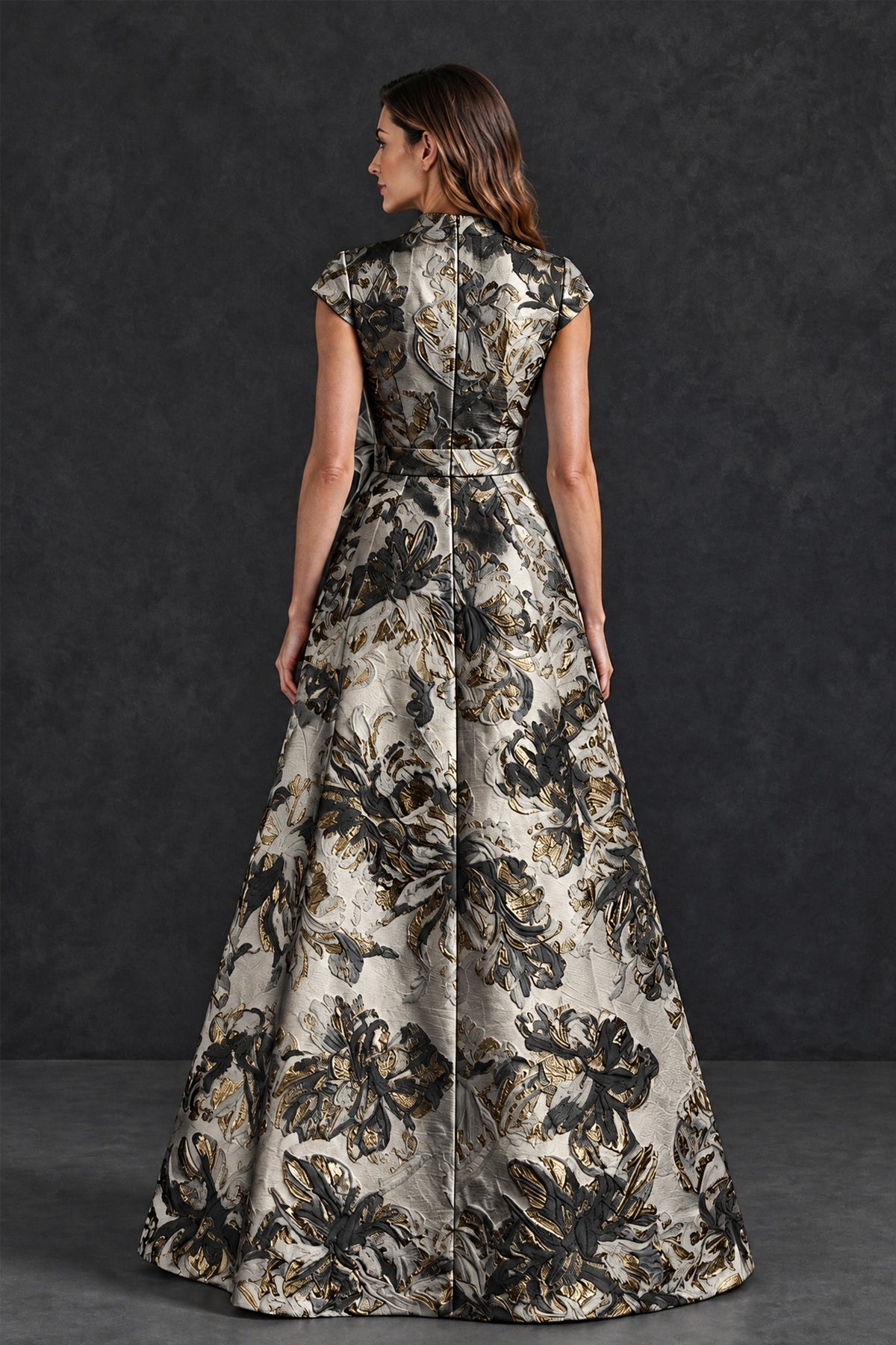 BOLODOO Black Floral Jacquard V-Neck Mother of the Bride Dress - Black - Black (2)