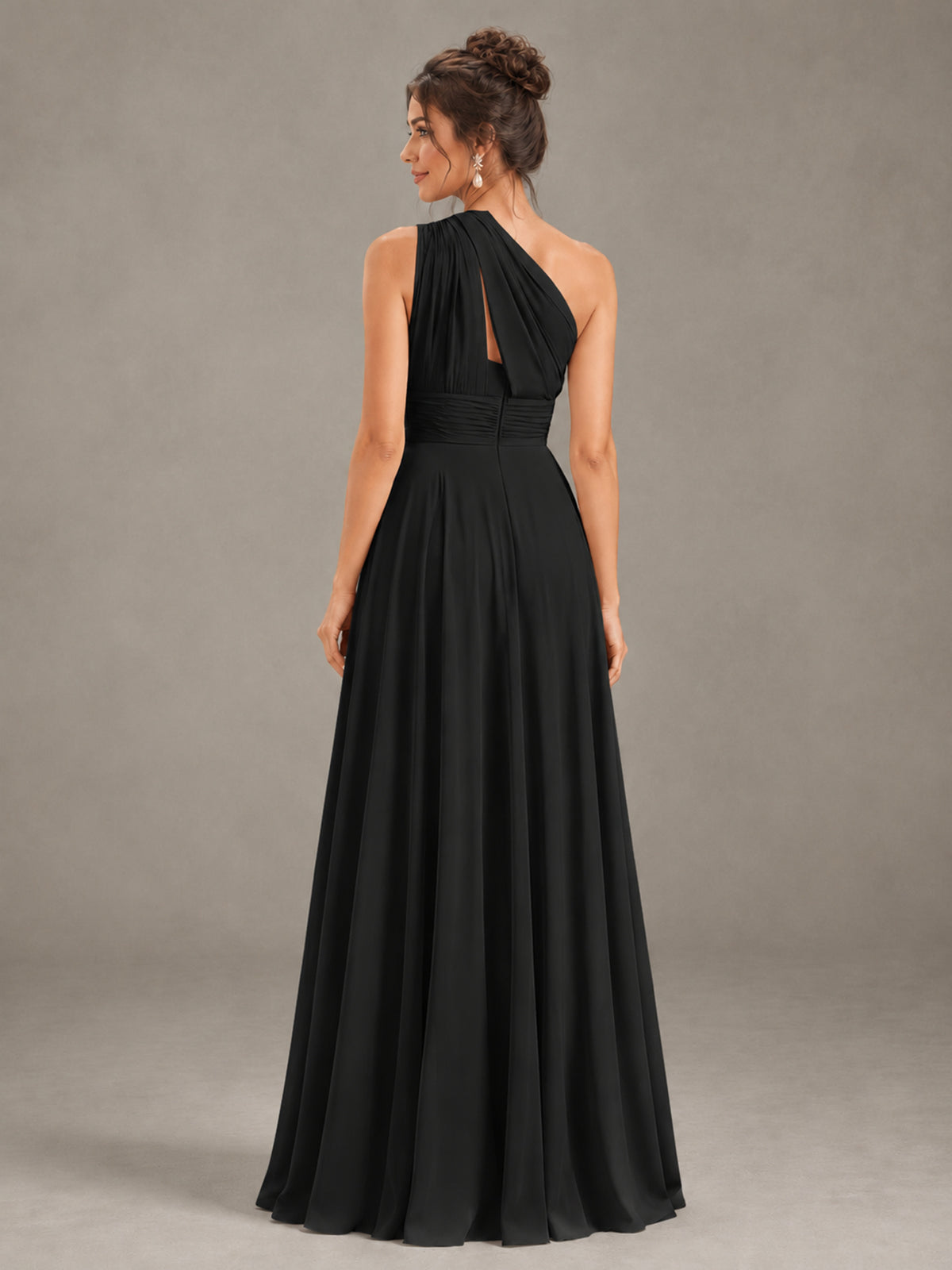 BOLODOO Black One-Shoulder Chiffon-Look Bridesmaid Dress - Black - Black (2)