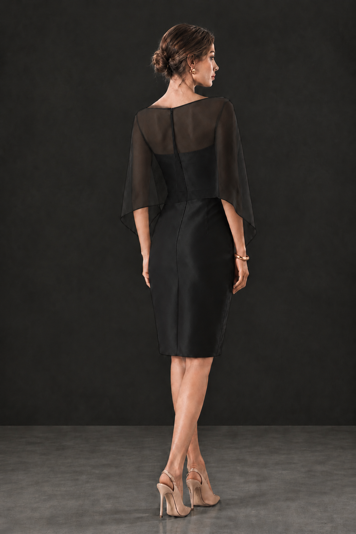 BOLODOO Black Cape Knee-Length Mother of the Bride Dress - Black - Black (2)