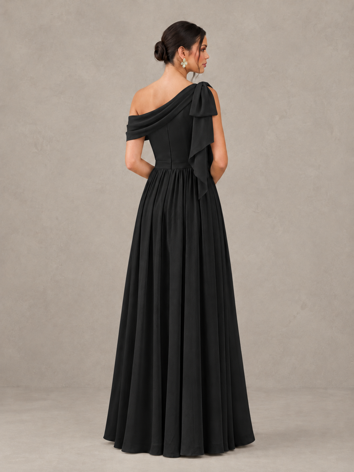 BOLODOO Black One-Shoulder Maternity Bridesmaid Dress with Slit - Black - Black (2)