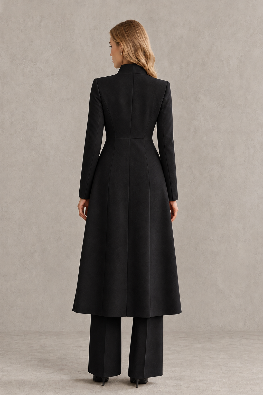 BOLODOO Black Longline Jacket Wide-Leg Formal Pantsuit - Black