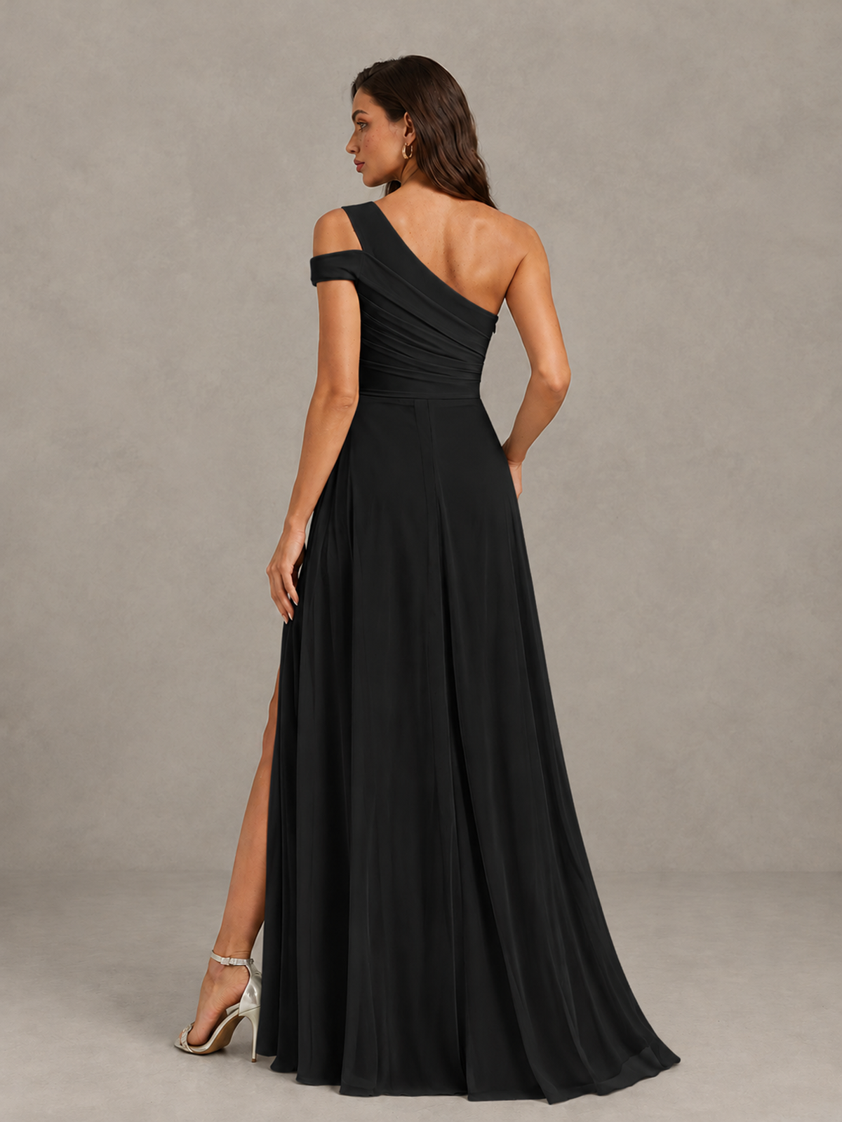 BOLODOO Black One-Shoulder Bridesmaid Dress with Side Slit - Black - Black (2)
