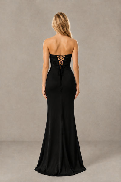 BOLODOO Black Sweetheart Strapless Twist Knot Cutout Lace-Up Back Satin Mermaid Maxi Dress - Black - Black (2)