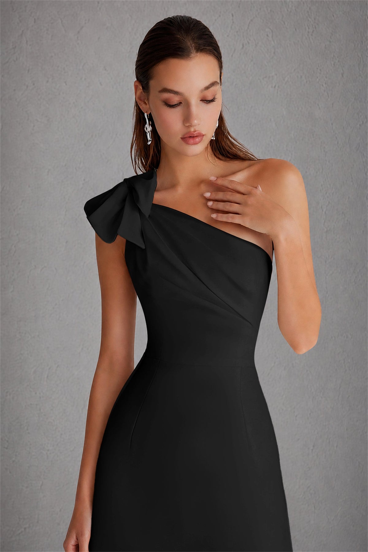 BOLODOO Black One-Shoulder Bow Detail A-Line Mini Dress | Sleeveless Cocktail Party Dress - Black