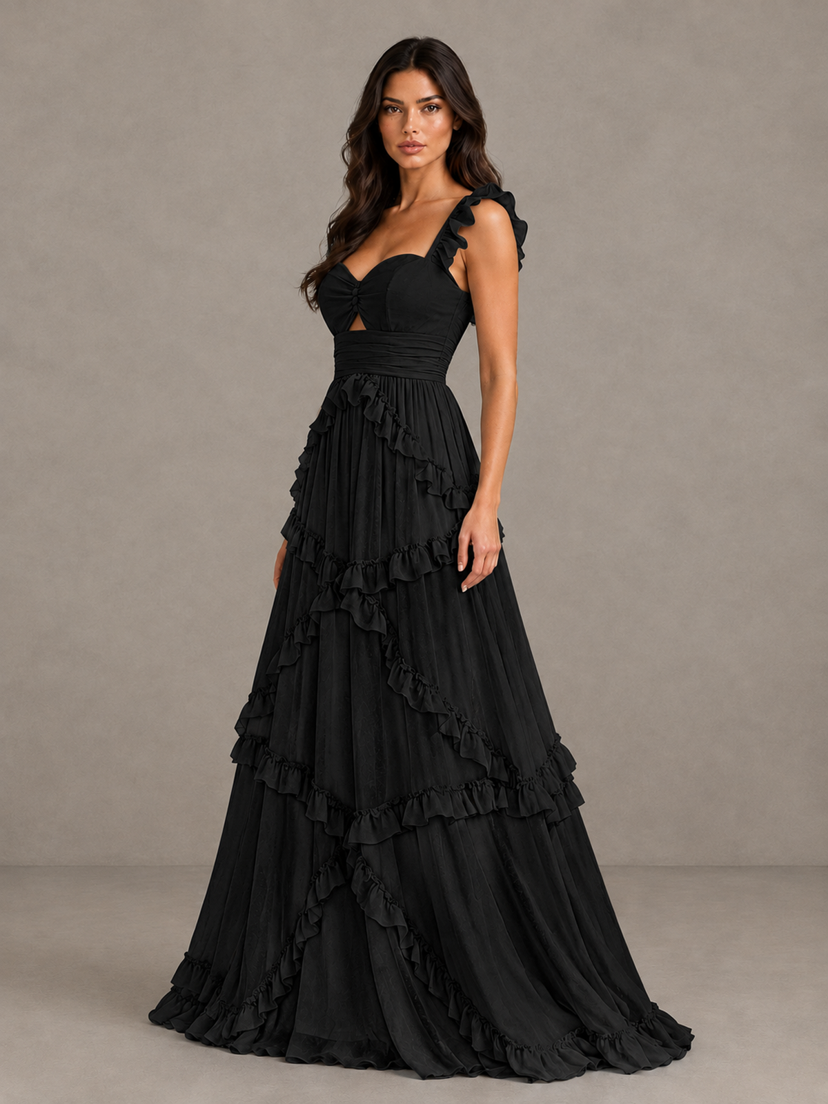 BOLODOO Black Ruffle A-Line Prom Dress with Open Back - Black - Black (3)
