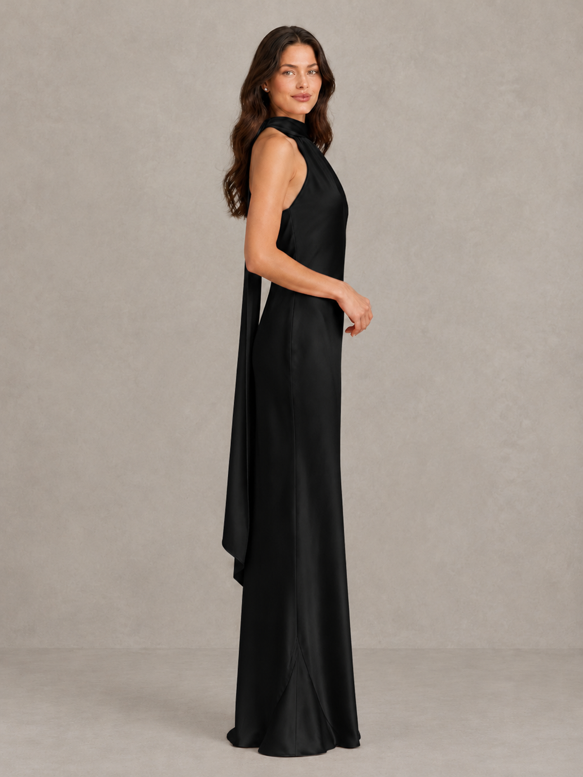 BOLODOO Black Satin One-Shoulder Bridesmaid Dress with Open Back - Black - Black (3)