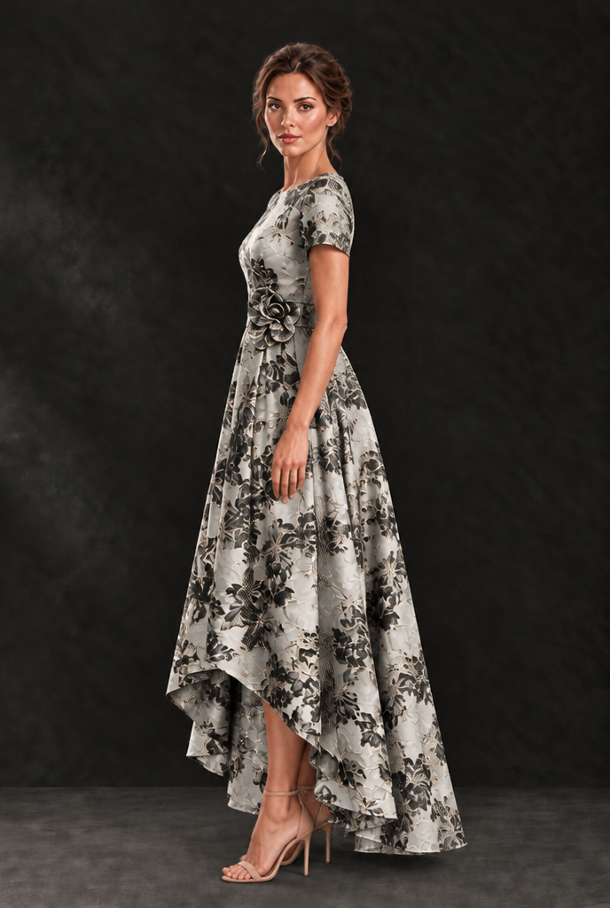 BOLODOO Black Floral High Low Mother of the Bride Dress - Black - Black (3)