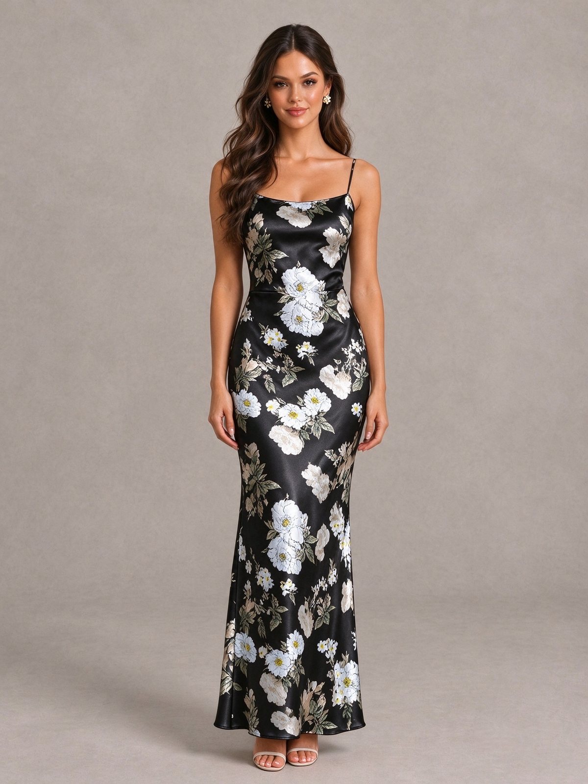 BOLODOO Black Floral Satin Bridesmaid Dress with Cowl Back - Black - Black (4)
