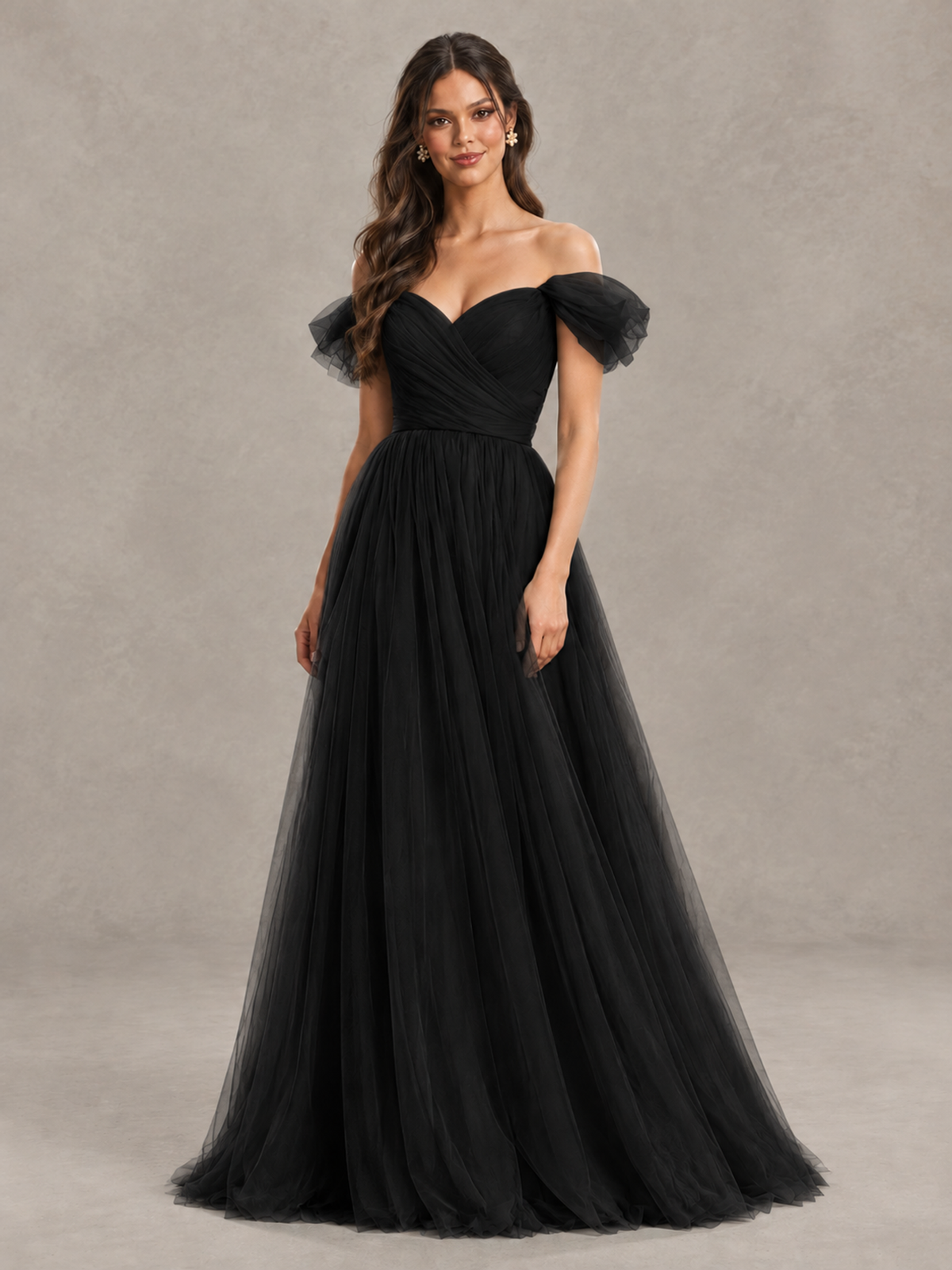 BOLODOO Black Off-the-Shoulder Ruffle Sleeve A-Line Bridesmaid Dress - Black - Black (4)