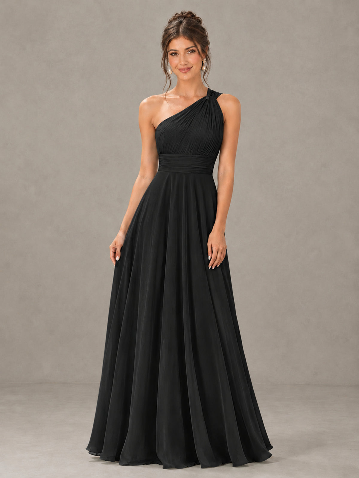 BOLODOO Black One-Shoulder Chiffon-Look Bridesmaid Dress - Black - Black (4)