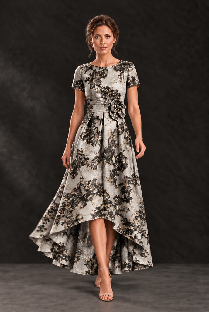 BOLODOO Black Floral High Low Mother of the Bride Dress - Black - Black (4)