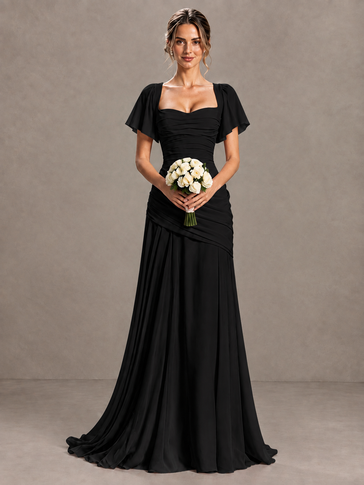 BOLODOO Black Flutter Sleeve Lace-Up Back Maxi Dress - Black