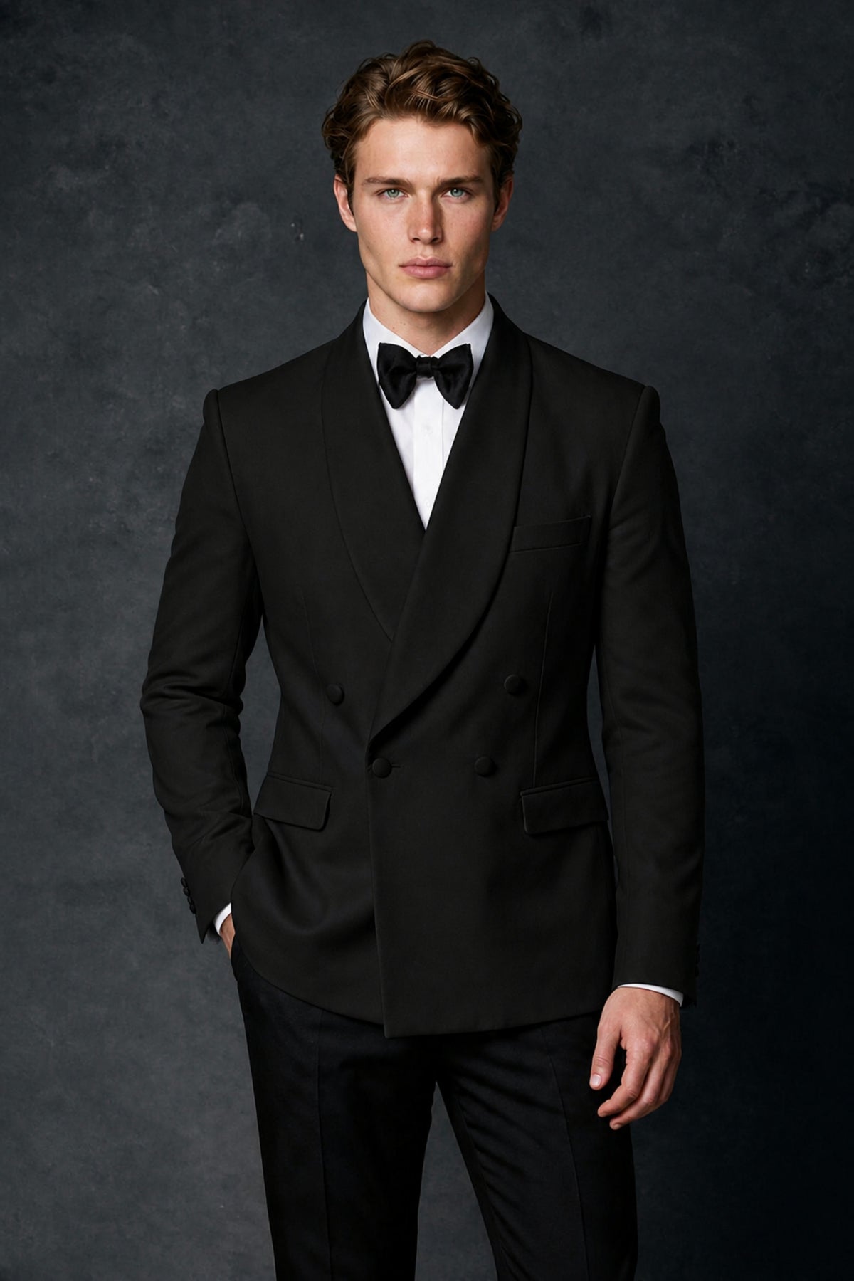 BOLODOO Men's Black Double-Breasted Tuxedo Blazer – Back view showing jacket construction