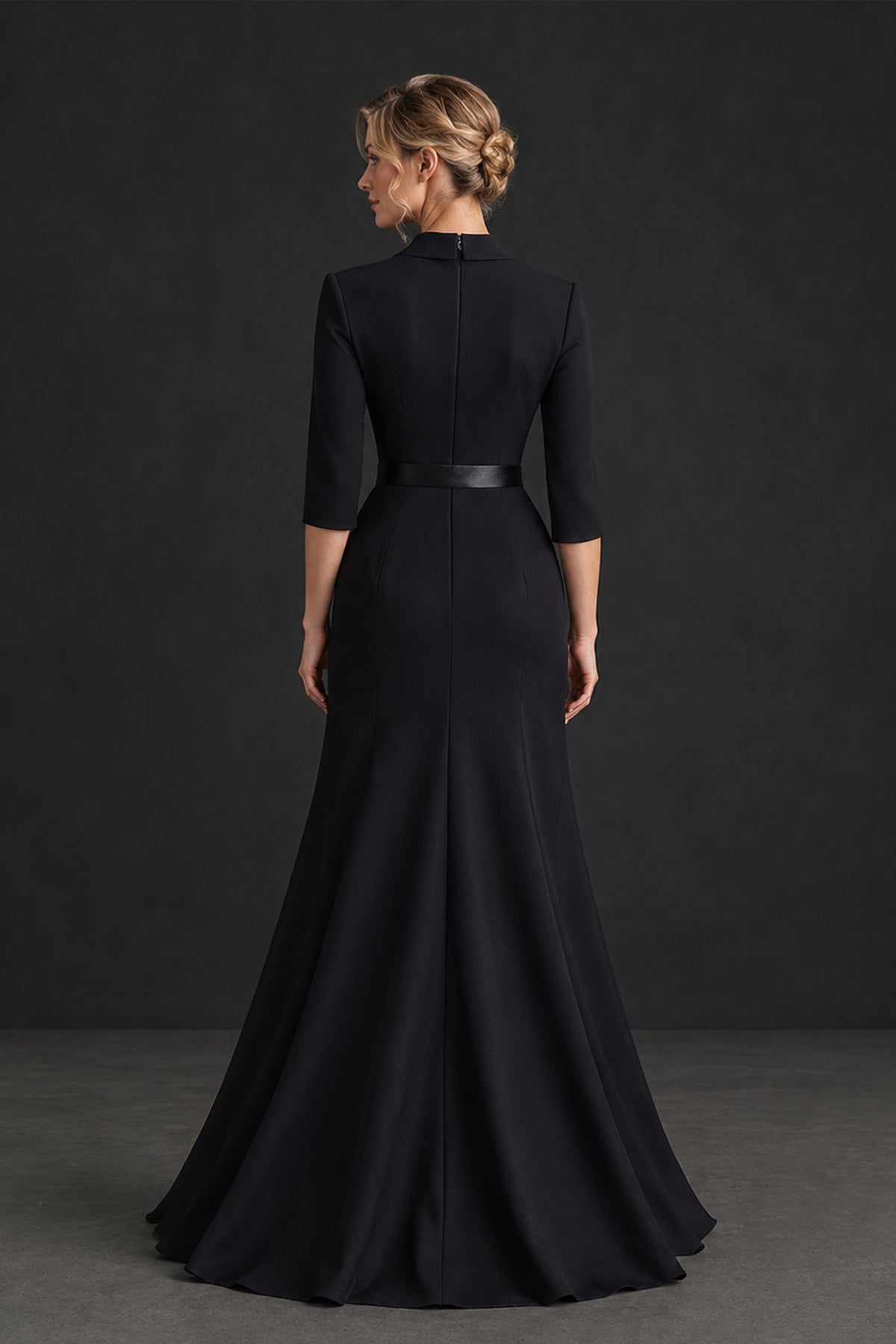 BOLODOO Black Lapel Ruffle Mother of the Bride Dress with Belt 