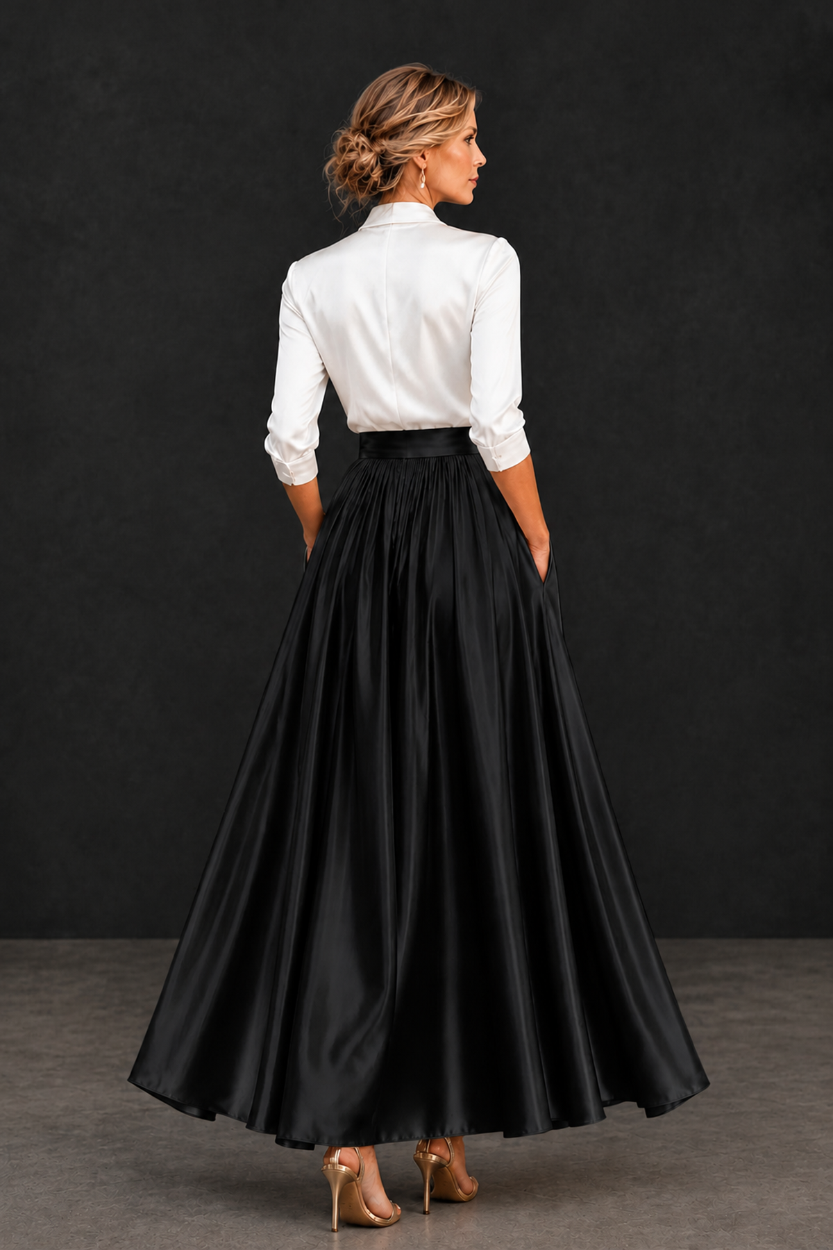 BOLODOO black and white mother of the bride dress covered back and ankle-length skirt